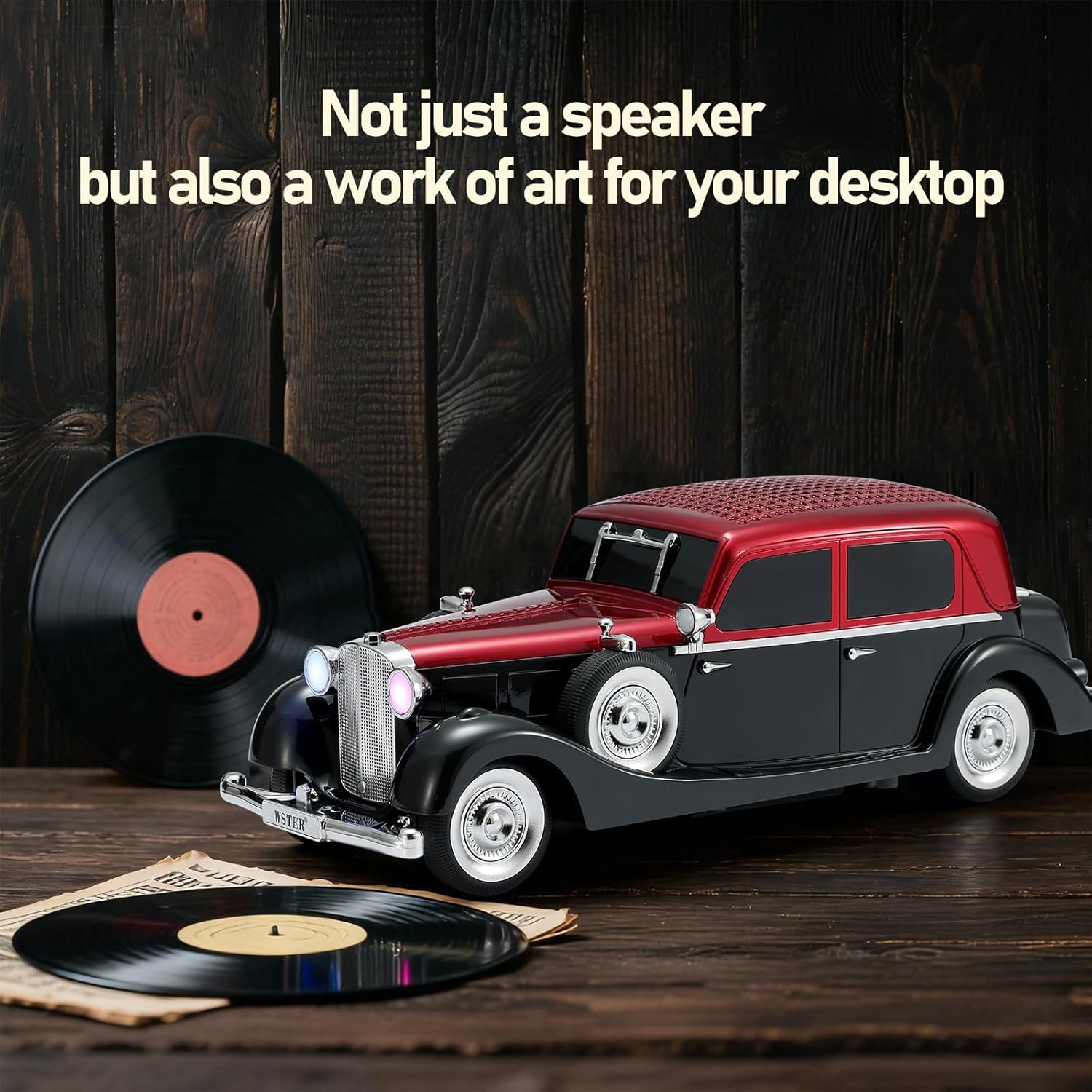 WSTER WS-1934 Retro Classic Car Bluetooth Replica Speaker – Wireless HD Sound with FM Radio,TWS Stereo,LED Party Lights,Built-in Microphone Hands-Free Call, Surprise Portable Gift for Party Use