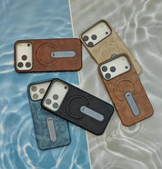 Luxury Leather MagSafe Case with Ring Kickstand for iPhone