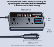 Multi-Port Car Inverter with Dual AC Socket & Digital Display